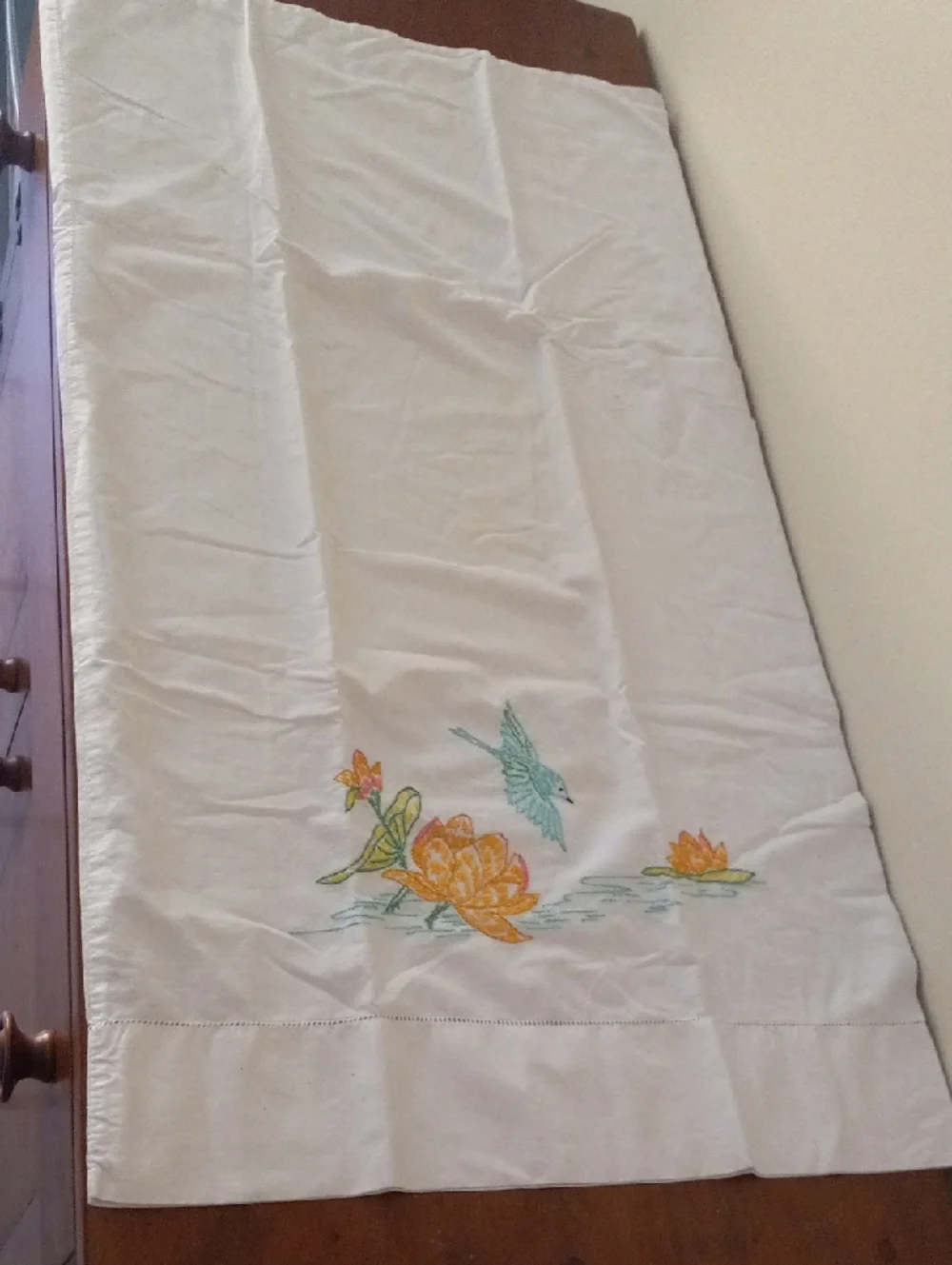 Embroidered Bird & Lotus Pillowcase Set Queen Size